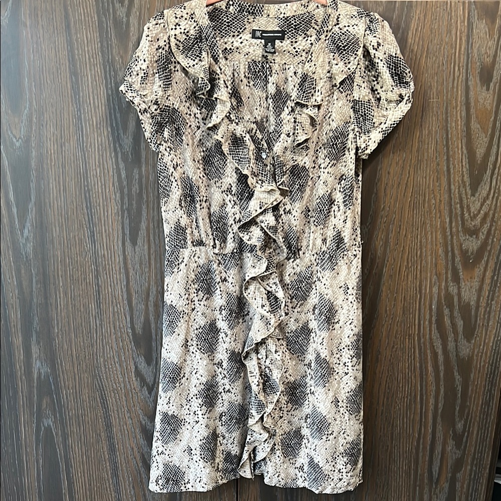 100% Silk International Concepts Ruffled Snake Print Dress, Baby Doll Fairy, 10